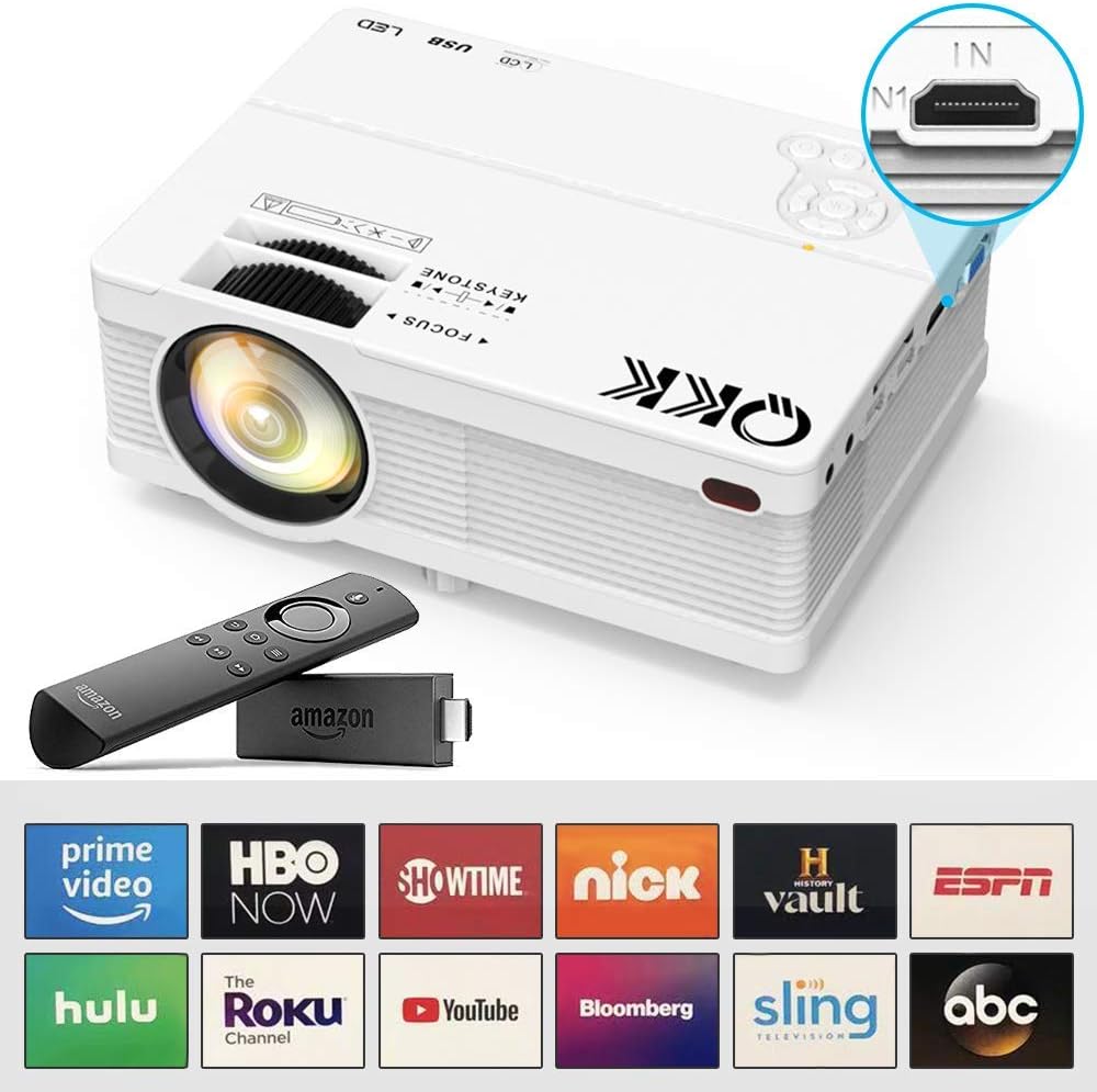 QKK Mini Projector 5500Lumens Portable LCD Projector [100" Projector Screen Included] Full HD 1080P Supported, Compatible with Smartphone, TV Stick, Games, HDMI, AV, Projector for Outdoor Movies: Electronics