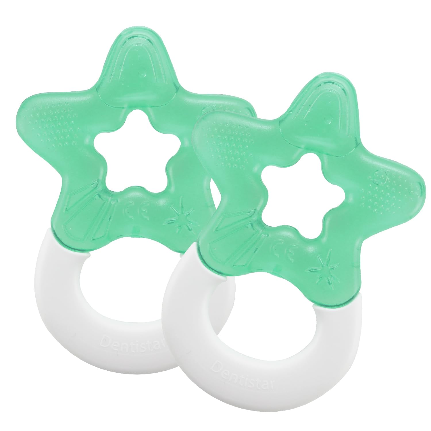dentistar Cool Teething Star Pack of 2, Teething Baby Toy for Infants Aged 3+ Months, Soft Silicone Baby Teething Ring for Tooth and Gum Pain Relief – Mint