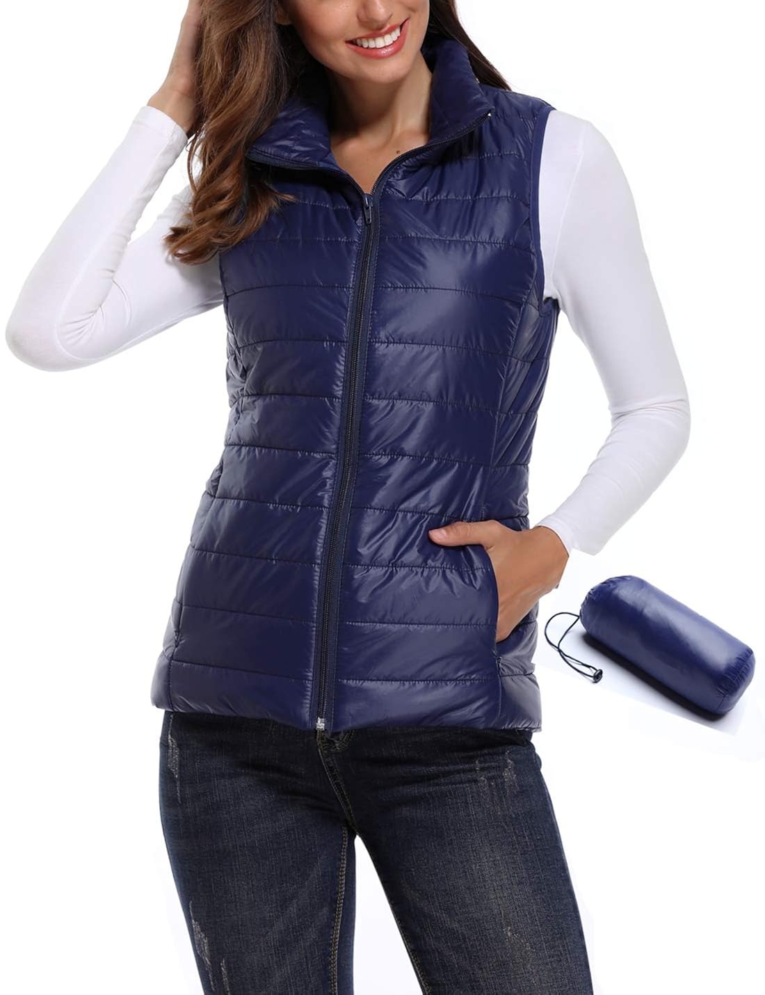 Women's Lightweight Full Zip up Stand Collar Packable Warm