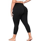 MEJING Plus Size Capri Leggings for Women with Pockets, Butt Lifting Yoga Pants Tummy Control, L-5XL Workout Leggings