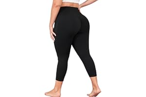 MEJING Plus Size Capri Leggings for Women with Pockets, Butt Lifting Yoga Pants Tummy Control, L-5XL Workout Leggings