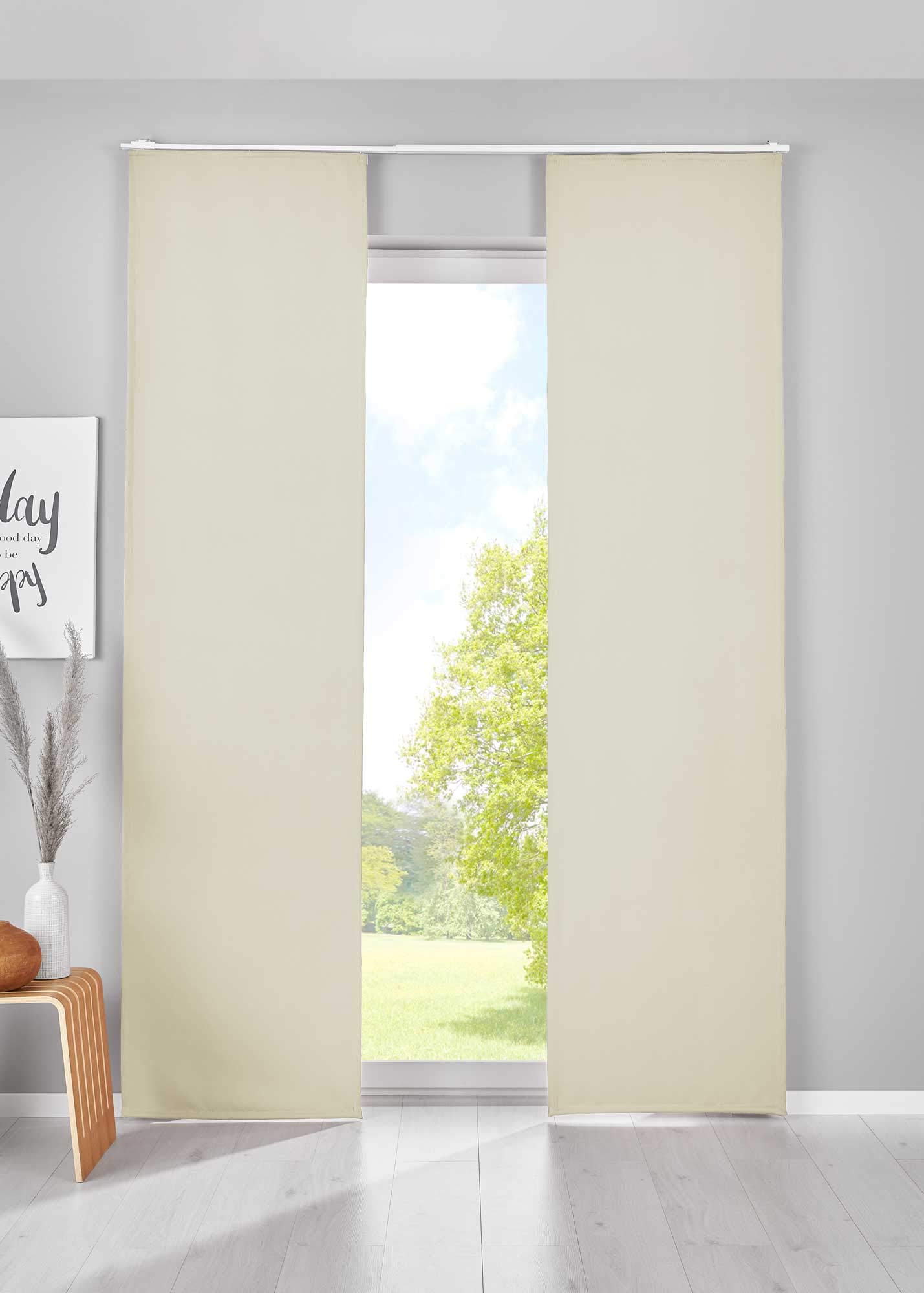 Gardinenbox Newyork 202020680-2 Blackout Sliding Curtains, 245 x 60 cm, Beige Panel Curtains, Opaque Thermal Sliding Curtain, Set of 2