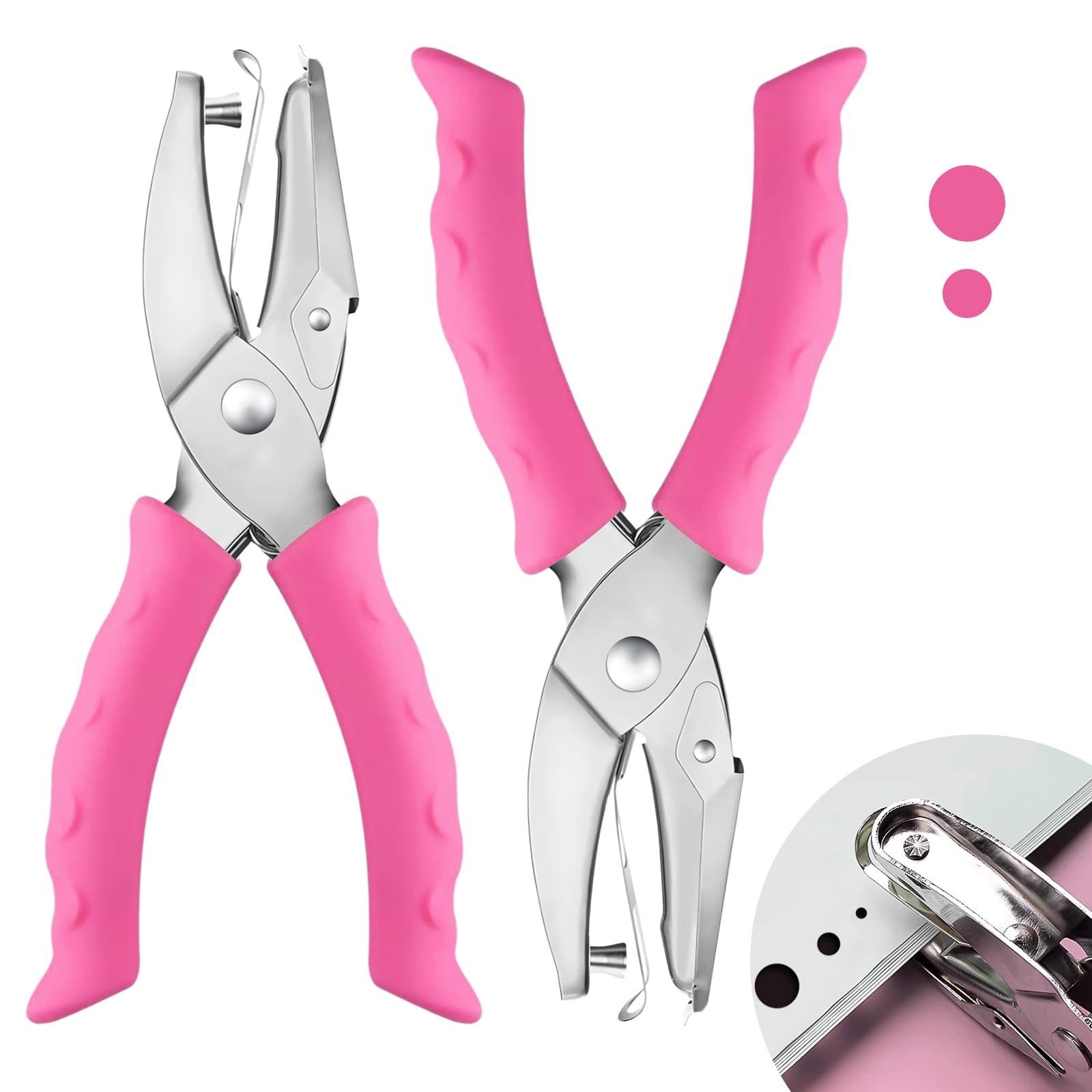 Photo 1 of 2 PCS Hole Punch, Diameter 1/4" and 1/8" Single Hole Punch, with Pink Soft Grip Hole Puncher Single, for Home, Office and Study, Suitable for Various Cardboard, Labels, and Scrapbooks