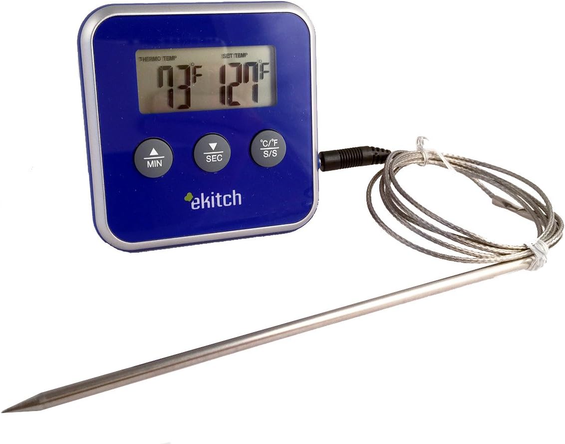Digital Meat Thermometer & Timer for Cooking Suitable for Meat, Wine, Sugar, Jam, Turkey - Great Oven Cooking Gadget for Roasting Perfection Every time!