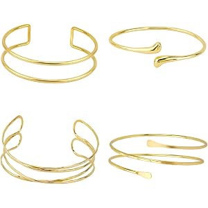 Tihebax Arm Cuff Set – 4 Pcs Upper Arm Bracelets for Women, Flexible Metal Cuffs & Bangles Jewelry for Everyday Wear, Festiva