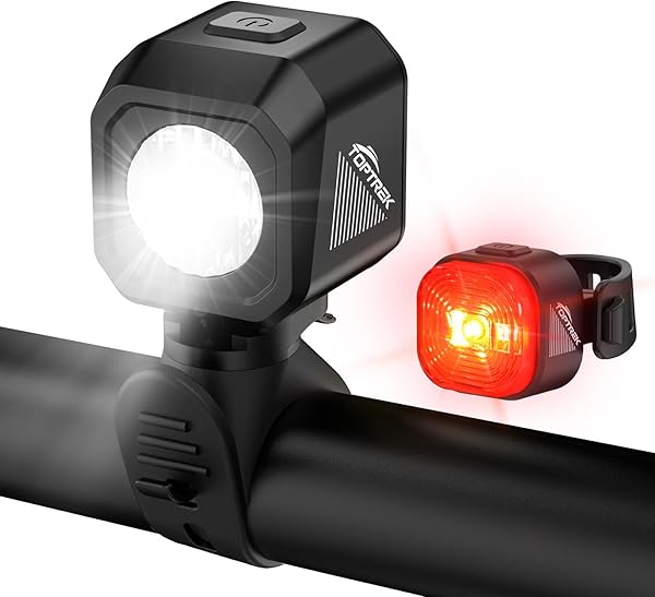 toptrek Fahrradlicht Set USB Aufladbar, StVZO zugelassen Fahrrad Lichter Led Set, IPX5 Wasserdicht Fahrradbeleuchtung Set, Batterie Aufforderung Schwach, Frontlicht & Rücklicht Set