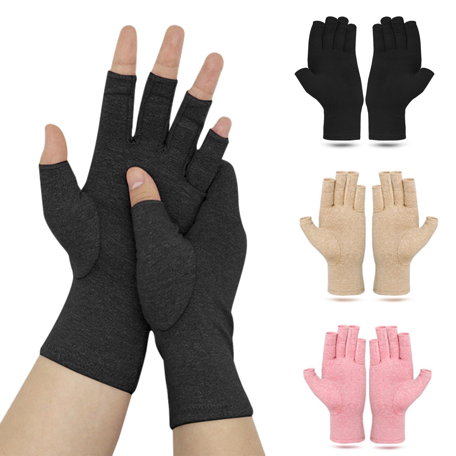 CECOMBINE 3 Pairs Arthritis Gloves, Fingerless Arthritis Compression Gloves, Non-slip for Women Men, for Computer Typing, Dailywork, Arthritis Pain Relief, Carpal Tunnel, Injuries