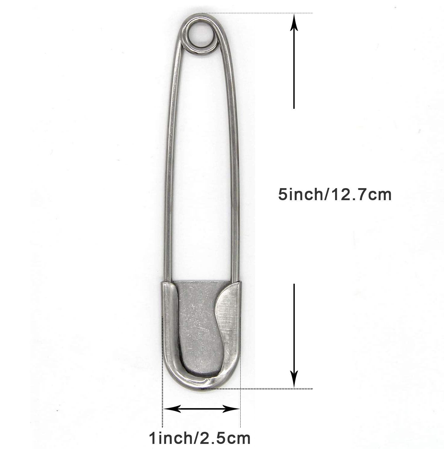 Tool Gadget Large Safety Pins, 5 inch Safety Pins, 10 PCS Stainless Steel Safety Pins Large, Silver Huge Strong XL Safety Pins, Extra Large Laundry Pins for Blankets, Heavy Laundry, Upholstery(5")