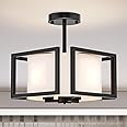 Modern Ceiling Light Fixture - Easric Semi Flush Mount Ceiling Light Industrial Light Fixtures Ceiling Mount with Fabric Shade Black Metal Frame Drum Ceiling Lights for Bedroom,Hallway,Kitchen