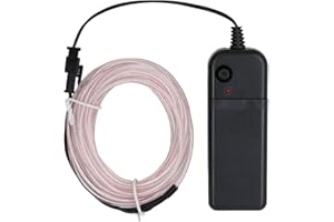 Searik EL Wire White Lights 16.4ft/5m, Flexible LED Neon Light Glow EL Wire Rope Tape String Lights with Battery Pack Controller for Halloween Decorations Party Favor Festival Cosplay Decor (White)