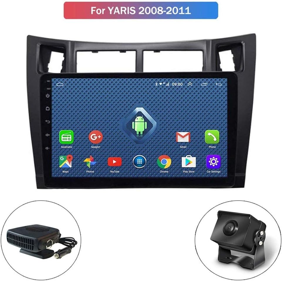 XMZWD 9 inch Android 8.0 Navigation Systems for Car, for Toyota Yaris 2008-2011 with Bluetooth/TV/WiFi/USB/Radio/Video, Steering Wheel Control (Contain Camera/Car Heater)