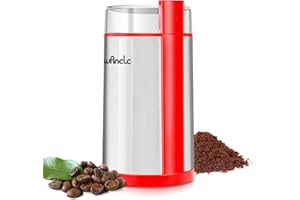 Wancle Electric Coffee Grinder, Quiet Spice Grinder, One Touch Coffee Mill for Beans, Spices and More, with Clean Brush (Red+Stainless Steel+Red)