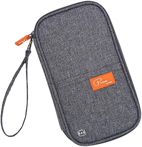 Travel Wallet Passport Holder Travel Document Orgnazier with Zipper and Strap Durable Nylon for Women/Men/Family/Traveling (Grey)