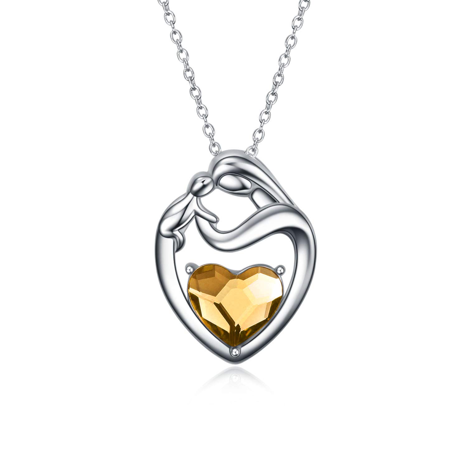 AOBOCO Sterling Silver Mum Heart Pendant Necklace, Birthday Christmas Gifts for Mum from Daughter Son (Yellow)