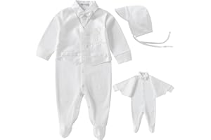 Booulfi Baptism Christening Outfits for Boys Long Sleeve White Baby Boy Romper Fall Winter Church Newborn Jumpsuit