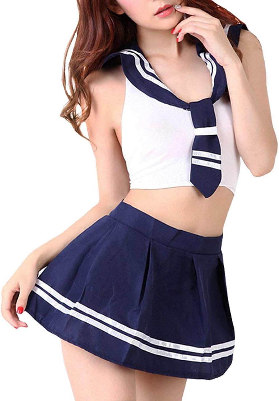 YUANMO Women Sexy Lingerie Schoolgirls Cosplay Sailor Costumes Outfit with Socks, Blue - Image 4