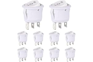 VEXUNGA Round Rocker Switch White 3 Pin 3 Position Mini Circle Toggle Switches On Off On 6A/250V 10A/125V KCD1 Rocker Switch 
