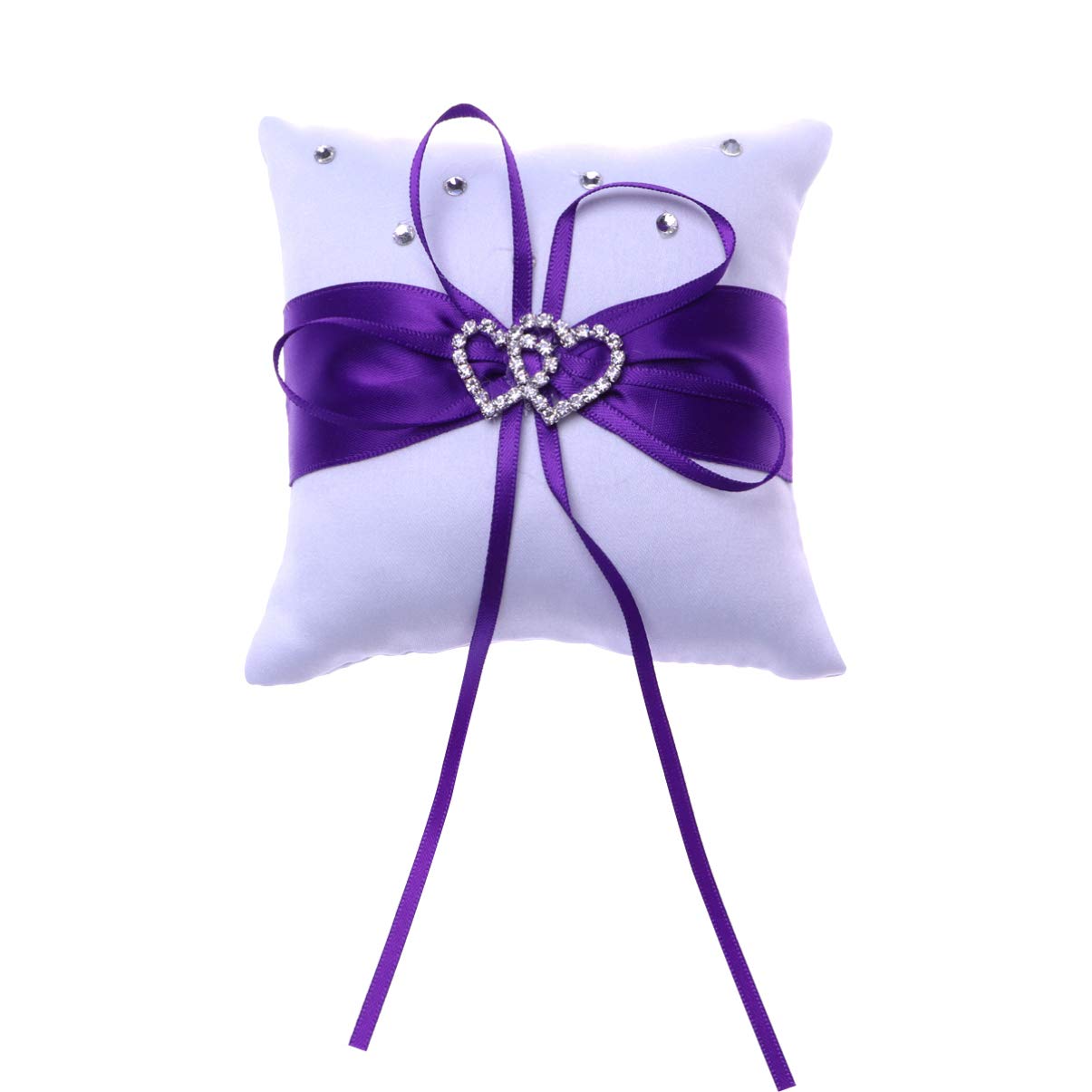 Photo 1 of Milisten Heart Shape Pillow Wedding Ring Pillow Double Hearts Decoration Ring Bearer Cushion Crystal Ring Box with Ribbon for Wedding Ceremony Party Supplies 10x10cm Purple White s