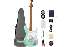Bullstar D160SE Smart Electric Guitar Kit with Built-in Effects, SSH Pickup,12 Loop Drum Machine, Roasted maple Fretboard, All-In-One Performance for Guitarist (green)