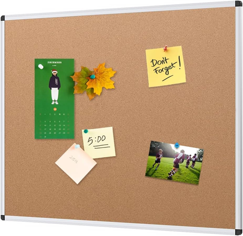 VIZ-PRO Cork Notice Board 60 X 45 cm, Pin Board Bulletin Board for Office School Home Classic Aluminium Frame
