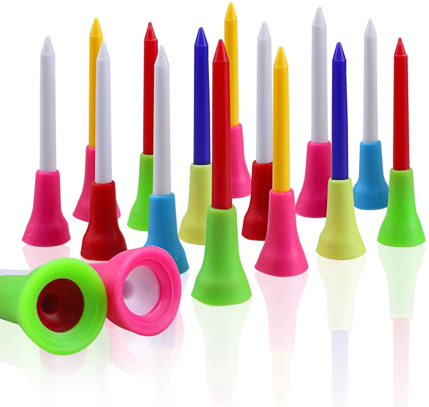 CRESTGOLF Golf Tees 2 3/4 inches Plastic Rubber Cushion Top Long Tees Durable Mixed Colors Plastic Golf Tee with Rubber Head,Golf Practicing Tees for Golfer 70MM 50pcs
