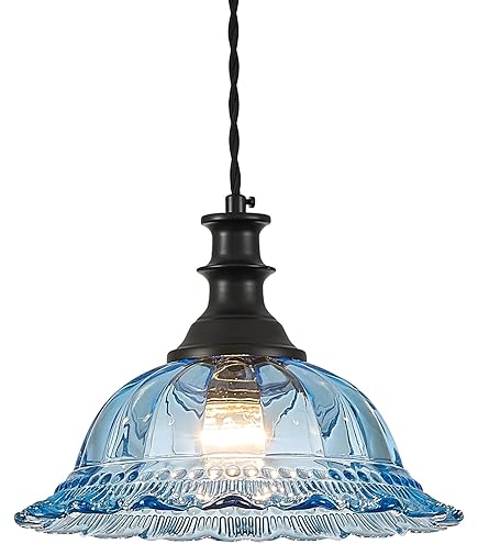 FEMILA 2-Pack Vintage Gold Pendant Lights – Flower Glass Shades, Brushed Gold Finish For Kitchen Island