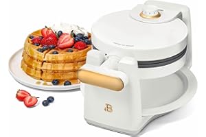 IT'S BRAZILIAN Beautiful Rotating Belgian Waffle Maker, White Icing by Drew Barrymore Makes 1-Inch Thick Waffles, Stainless Steel (White Icing)