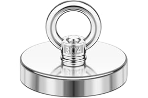 Junarter Neodymium Fishing Magnet, 500 lbs Strong Magnet Fishing, Magnetic Fishing Magnets, Rare Earth Magnet with Countersunk Hole Eyebolt for Retrieving Items in Lake, Beach, Lawn 2.36’’(60mm)