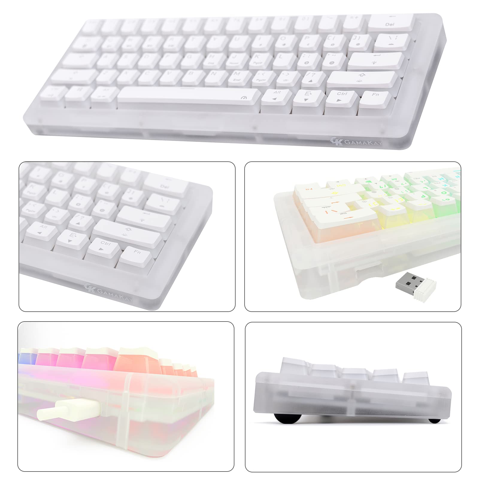 GK GAMAKAY K61 Pro 60% RGB Gasket Mechanical Keyboard, Bluetooth/USB-C Wired/2.4GHz Wireless 61 Keys Hot Swap Gaming Keyboard with CNC Acrylic Base Pudding PBT/ABS Keycaps (Red Switch)
