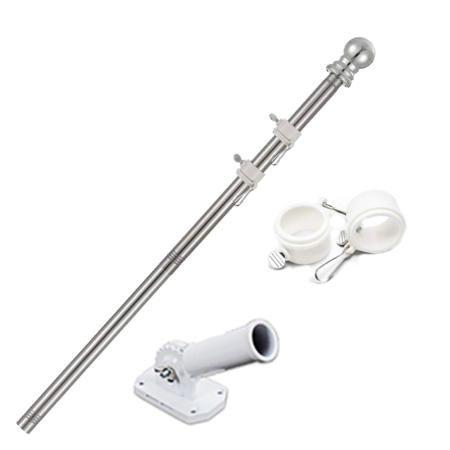 GLORYA 6ft Flag Pole with Holder - 1" American Flag Pole Kit for Outdoor - House Tangle-Free Flag Pole with Clips - Stainless Steel Wall Mounted Spinning Flag Pole for Residential and Commercial