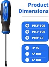 ROTATION 6Pcs Magnetic Tip Screwdriver Set 3 Phillips 3 Flat Cushion Grip view 2