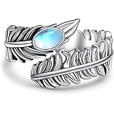 QMTIHU Natural Moonstone Angel Wings Ring S925 Sterling Silver Adjustable Jewelry Wrap Open Thumb Rings for Women Her