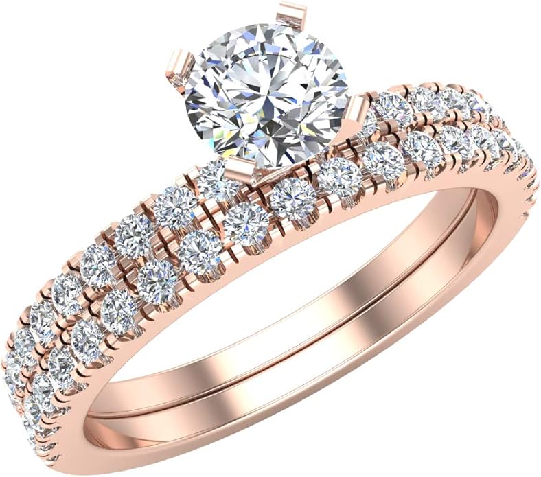 Petite Wedding Rings for women Round Cut Bridal set 18K Gold 0.90 carat