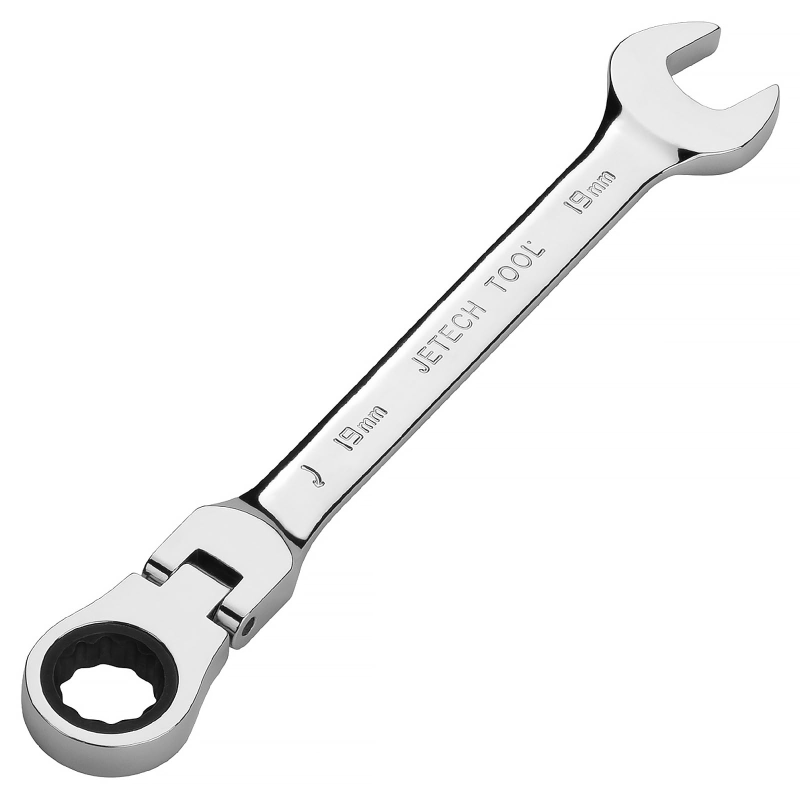 Jetech 19mm Flexible Head Gear Wrench, Industrial Grade Flex Ratcheting Spanner Made with Forged, Heat-Treated Cr-V Alloy Steel, Full Polished 12 Point Flex-Head Ratchet Combination Wrench, Metric