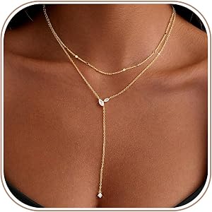 VIROMY Gold Necklace Stack for Women - Long Lariat Necklaces for Women Gold Jewelry Gifts