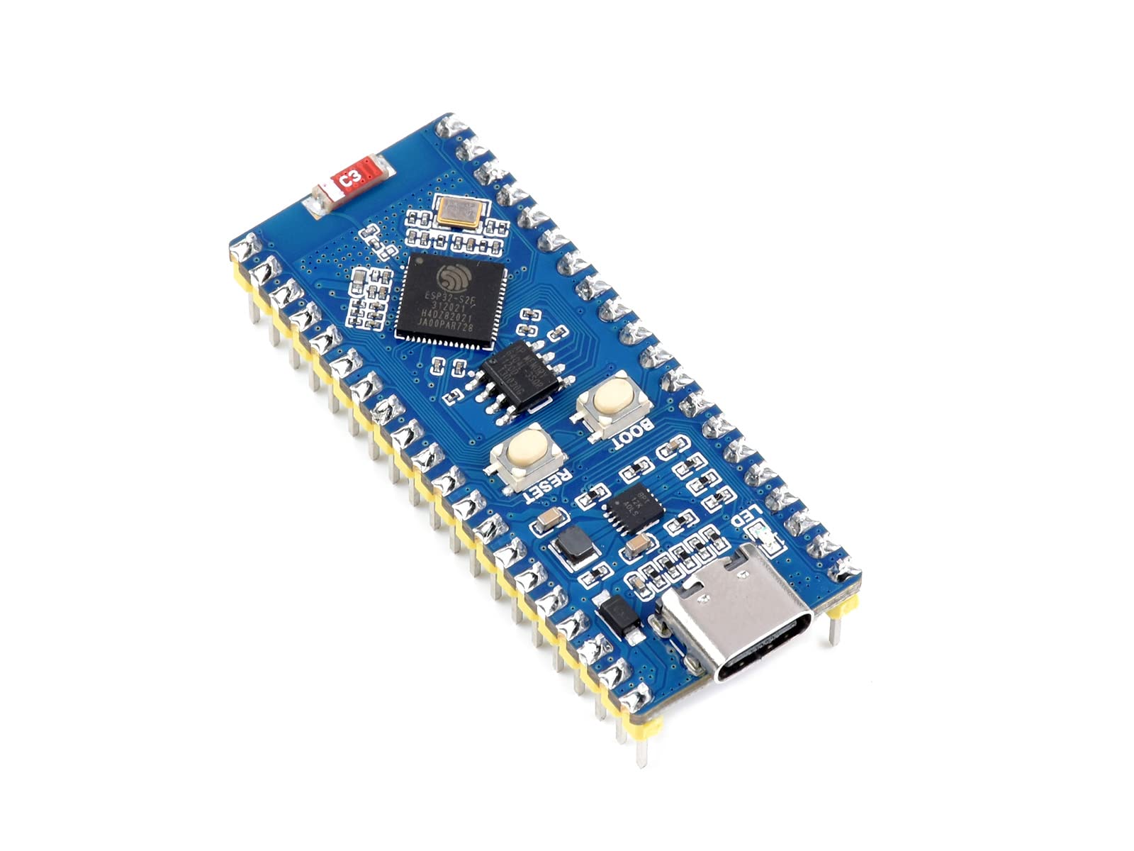 ESP32-S2 MCU WiFi Development Board Support with Pre-soldered Pin Header,240MHz Single-core 32-bit Microcontroller ESP32-S2FH4,Support C/C++ SDK, MicroPython, CircuitPython,USB-C Connector