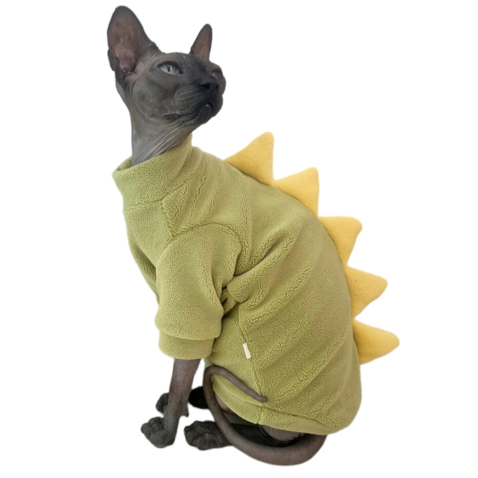 Photo 1 of Dinosaur Sphynx Cat Clothes, Soft Polar Fleece Sweater for Cat, Elastic Pet Clothes Thick Winter Warm Outfit for Hairless Cat, Devon, Cornish, Small Dogs Apparel with Sleeves (Green, Medium)
