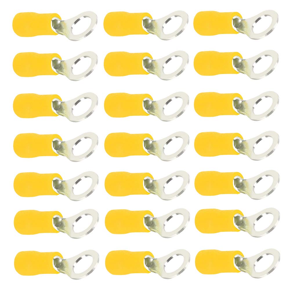 Mintice 100 X Yellow Copper Ring Butt Insulated Terminal Connectors 10-12 Gauge AWG Crimp Wire Electrical Cable Crimp M5