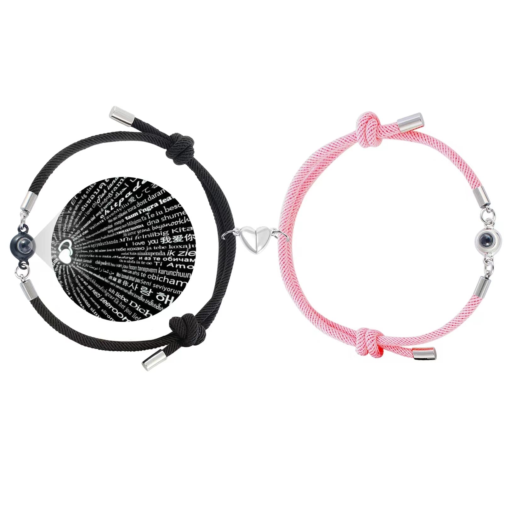 Matching Bracelets for Couples, Couple Bracelets Magnetic Relationship Bracelet Couple Gifts for Boyfriend Girlfriend Him Her, 2 PCS Love Bracelets Projection Bracelet with 100 Kinds of Languages