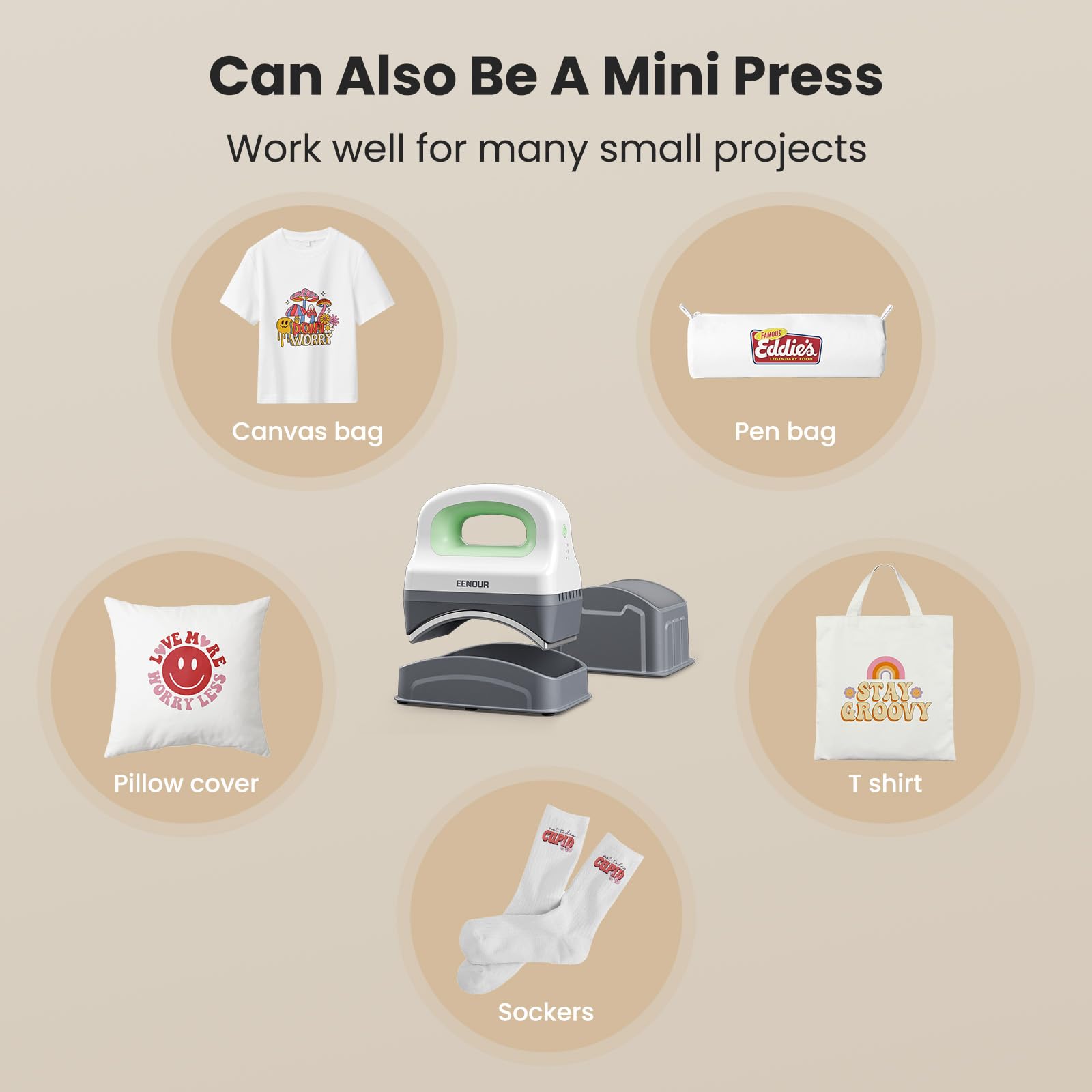 EENOUR Hat Press Machine, Mini Heat Press for Caps with 3 Heating Levels & Auto-Off, Handheld Cap Easy Press with 3