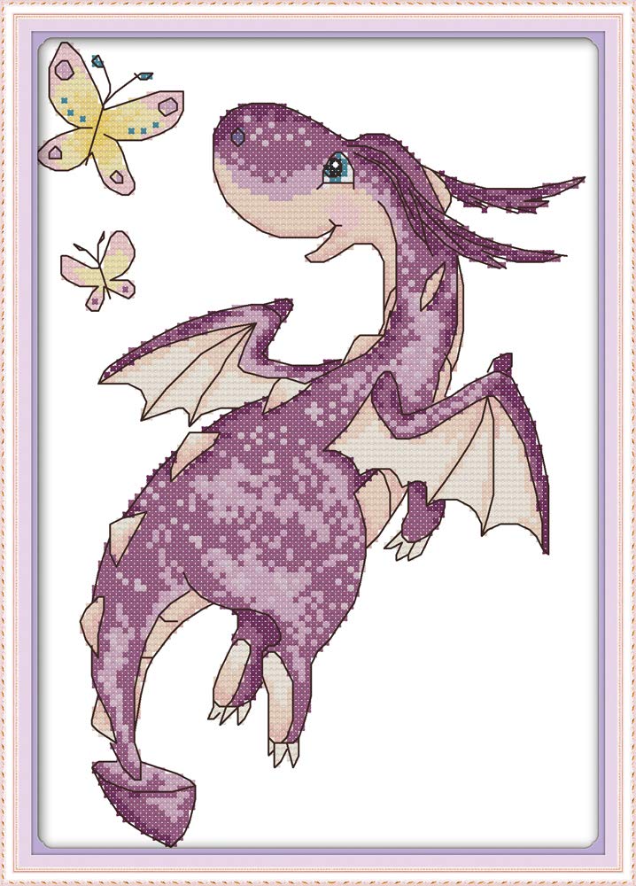 Abillyn Embroidery Cross Stitch Kits Purple Flying Dragon Stamped with Printed Pattern Starter Kit (Dragon)