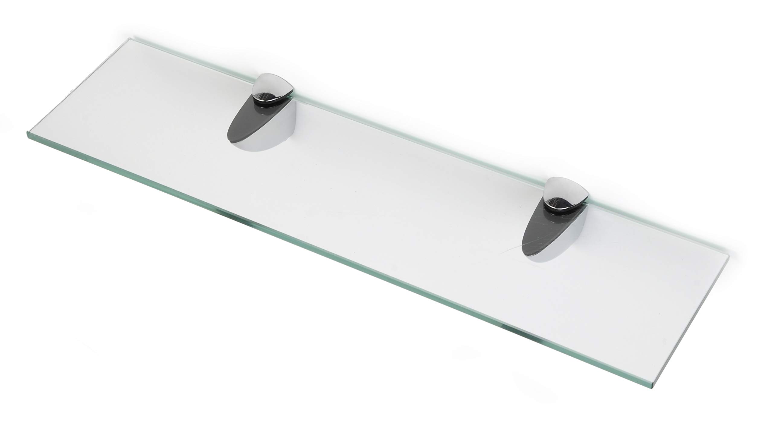 BSM Marketing 6mm Thick Toughened Glass Shelves With Large Chrome Finish Shelf Supports 600mm, 500mm and 400mm (1, 600mm x 100mm)