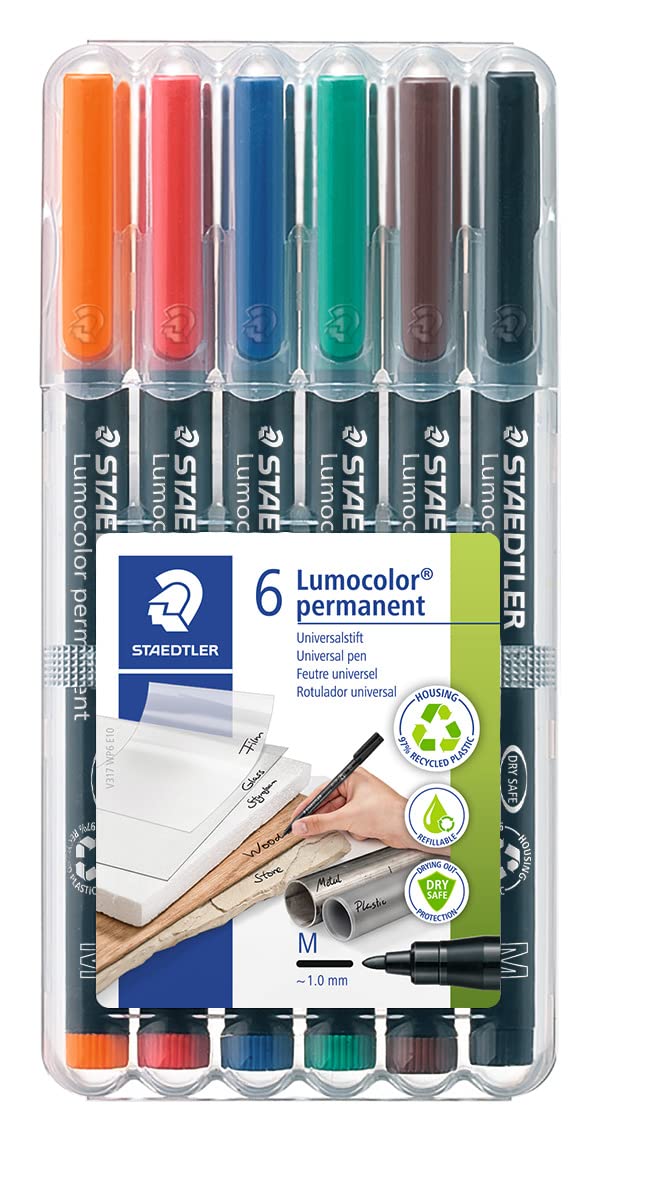Staedtler 317 WP6 Lumocolor Universal Permanent Medium Pens - Assorted Colours