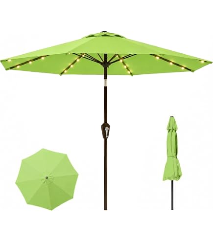 MASTERCANOPY 11ft Patio Umbrella with Solar Lights, Red