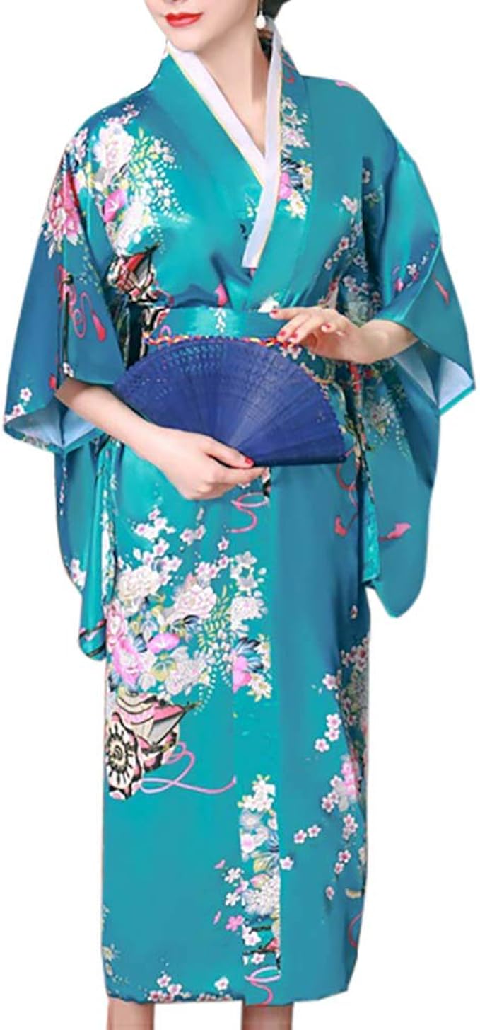 Adult Women Kimono Robe Long Japanese Traditional Floral Yukata