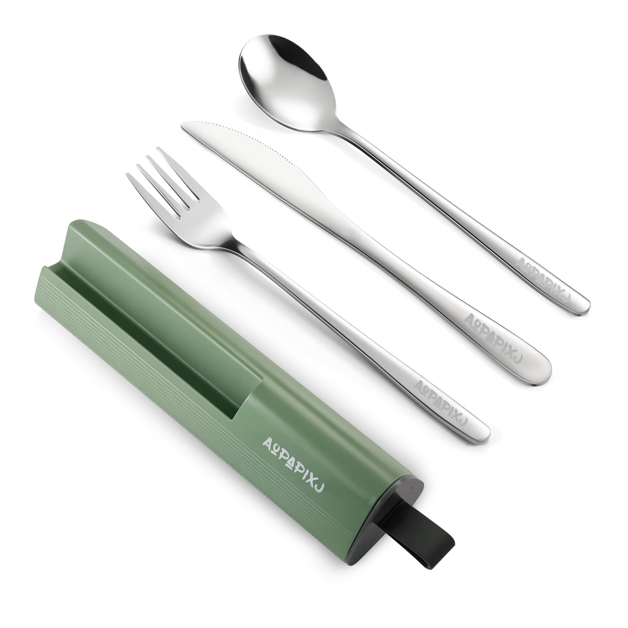 Photo 1 of 18/8 Stainless Steel Reusable Portable Utensils Set with Case & Phone Stand - Travel Flatware Kit for Office, Camping, Picnic, Outdoor Activities