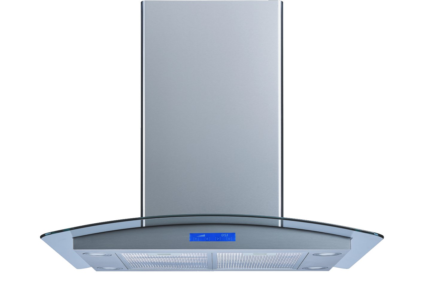 Winflo 36" Island Stainless Steel/Tempered Glass Convertible Range Hood with Touch Control, Aluminum Filters and LED Lights