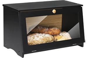 HOMEKOKO Wood Bread Box for Kitchen Counter, Single Layer Bamboo Large Capacity Food Storage Bin (BLACK)