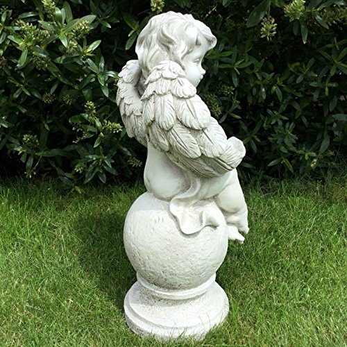LARGE CHERUB ANGEL SITTING ON BALL GARDEN STATUE ORNAMENT MEMORIAL