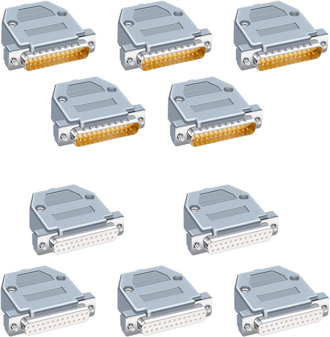 PENGLIN 10PCS DB25 Male Female RS232 D-SUB Serial Solder Adapter Kit, Gold Plated Joints RS232 Serial Solder Type Port 25 Pin D Sub Adapter
